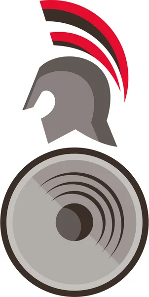 Spartan Warrior Helmet Shield Retro — Stock Vector