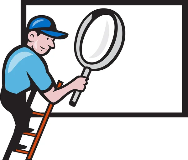 Робочої драбини Magnifying Glass Білборд мультфільм — стоковий вектор