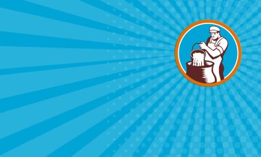 Business card Cheesemaker Pouring Bucket Curd Circle Woodcut