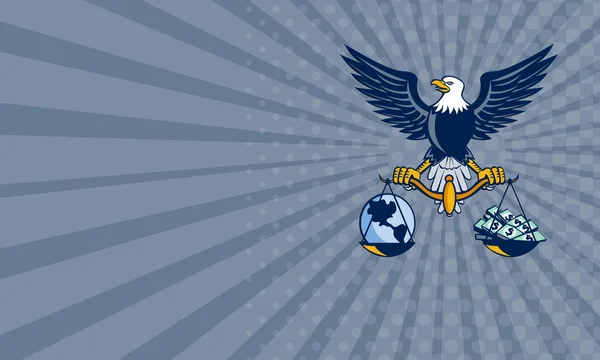 Kartu bisnis Bald Eagle Skala Tahan Uang Bumi Retro — Stok Foto