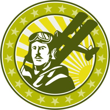 Dünya Savaşı 1 Pilot havacı Spad çift kanatlı daire Retro
