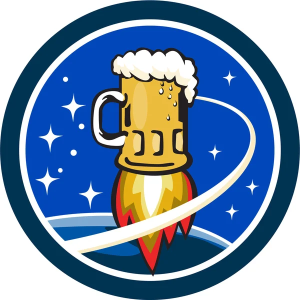 ビールマグロケット船スペースサークルレトロ — ストックベクタ