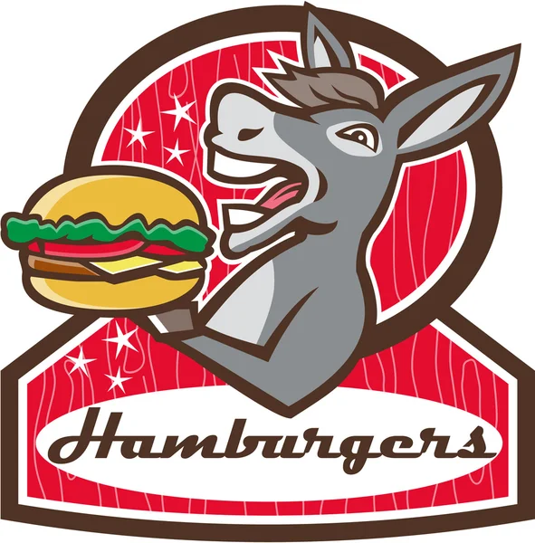 Donkey Serving Burger Diner Retro — Stock Vector