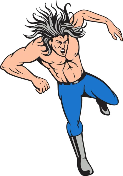 Homme Big Hair Jumping Cartoon — Image vectorielle