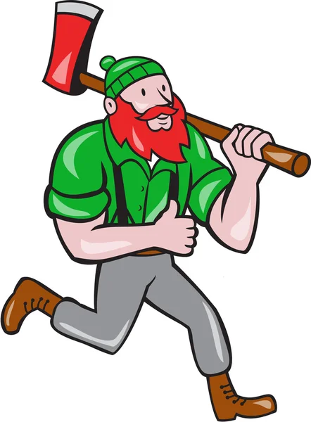 Paul Bunyan Lumberjack Axe Running Cartoon — Stock Vector