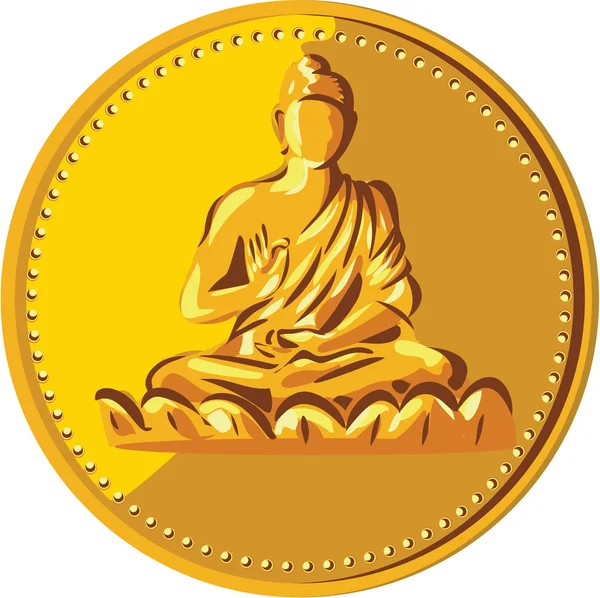 Buddha Goldmünze Medaillon Retro — Stockvektor