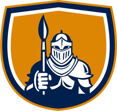 Knight Full Armor Holding Boya Fırçası Arması Retro