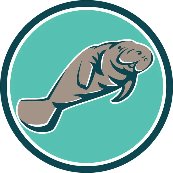 Manatí Sea Cow Circle Retro — Vector de stock