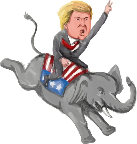 Donald Trump rijden Republikeinse olifant karikatuur — Stockvector