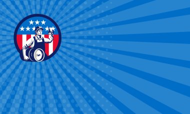 Kartvizit Amerikan Builder Bira Fıçı Bayrak Daire Retro
