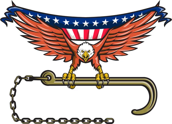 American Eagle Clutching Towing J Hook USA Flag Retro - Stok Vektor