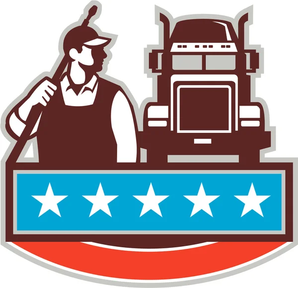 Pressure Washer Worker Truck USA Flag Retro — Stock Vector