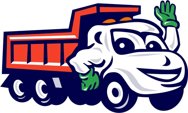 Dump truck zwaaien cartoon — Stockvector