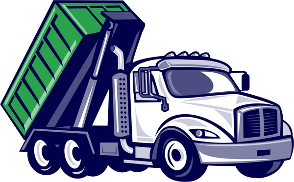 Roll-Off Truck Bin Truck Cartoon — Stock Vector