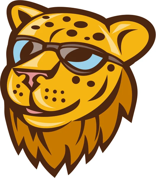 Cheetah testa occhiali da sole sorridente cartone animato — Vettoriale Stock