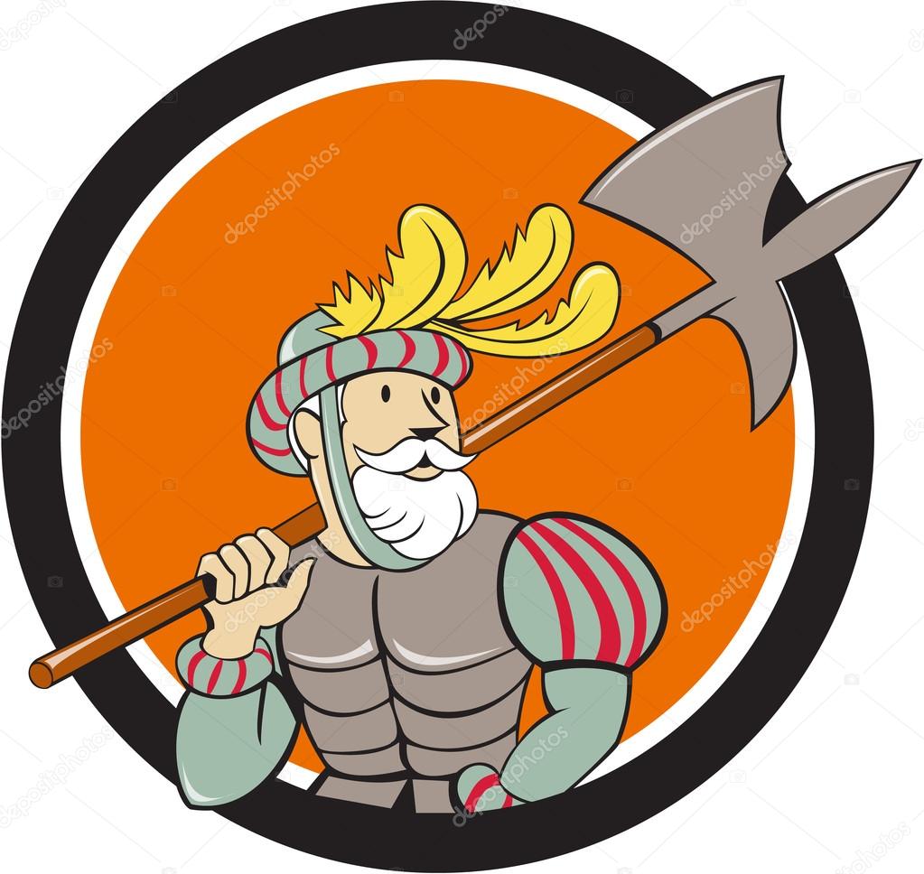 Vettoriale stockConquistador spagnolo Ax Spada Cerchio Cartone animato di  ©patrimonio #112899756, image size:1023x968