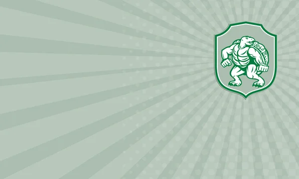 Business card Green Turtle Fighter Mascot Shield Retro — Stock Photo, Image