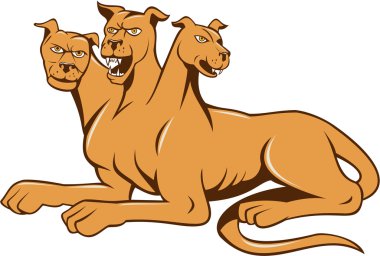 Cerberus çok başlı köpek zebani karikatür oturan