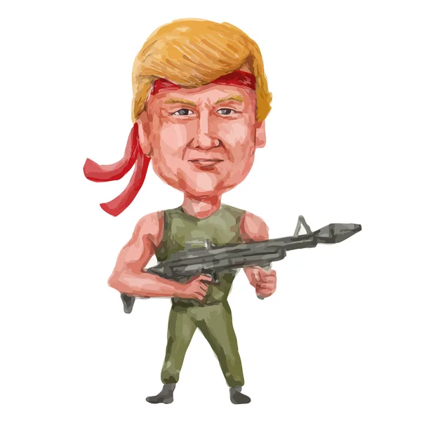 Donald Trump beväpnade tungt skjutvapen Cartoon — Stock vektor