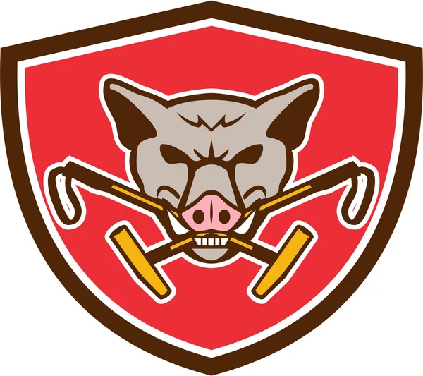 Wild Hog Head Crossed Polo Mallet Crest Retro — Stock Vector