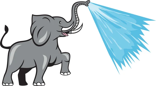 Olifant marcheren sproeien Water Cartoon — Stockvector