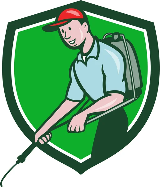 Pest Control Exterminator Spraying Crest Cartoon — Stock Vector