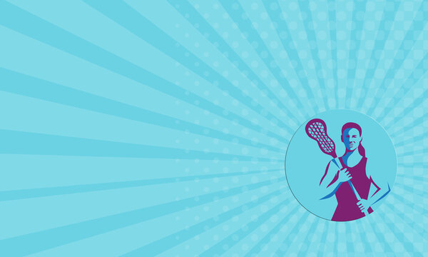 Визитная карточка Female Lacrosse Player Stick Circle Retro
