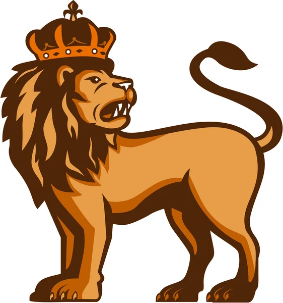 Kral aslan görünümlü yan Retro taç — Stok Vektör
