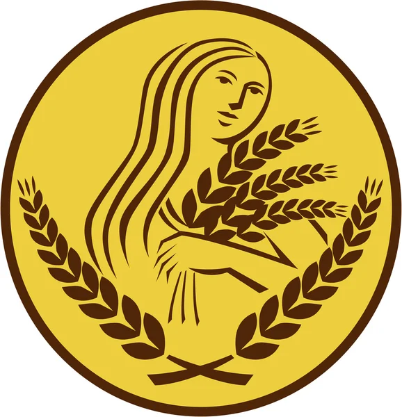 デメテル収穫の小麦粒楕円形レトロ — ストックベクタ