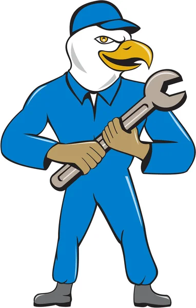 American Bald Eagle Mechanic Spanner Desenhos animados — Vetor de Stock