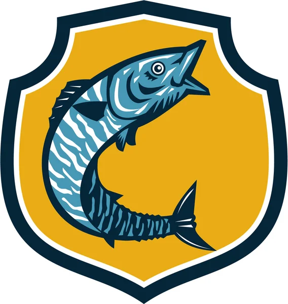 Wahoo peces salto escudo retro — Vector de stock