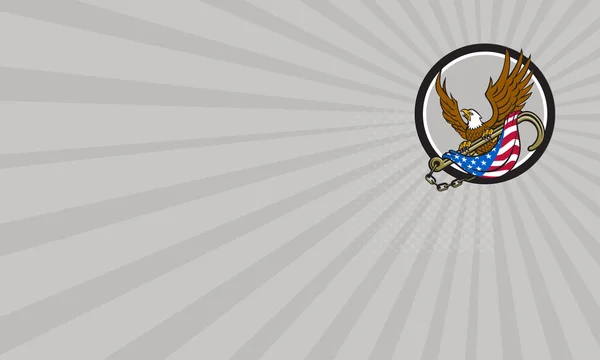 Візитна картка американського орла стискаючи буксирування J гачок прапор коло ретро — стокове фото