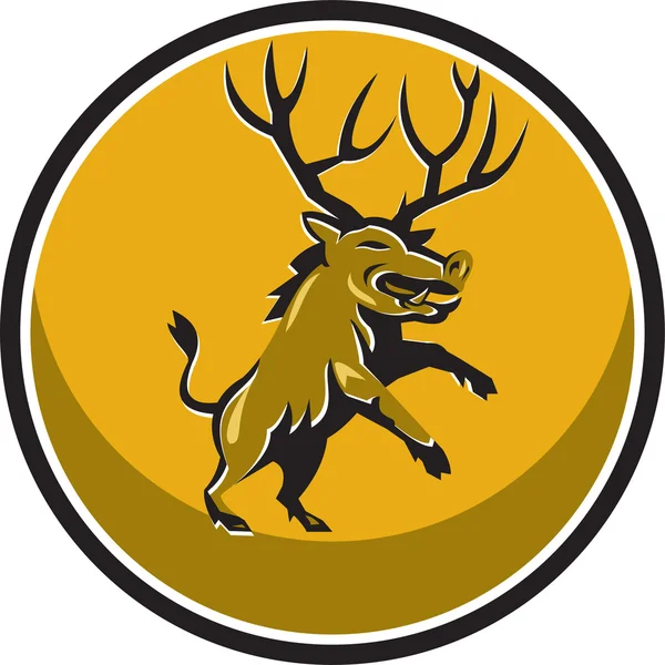 Razorback Antlers Prancing Circle Retro — Vector de stock