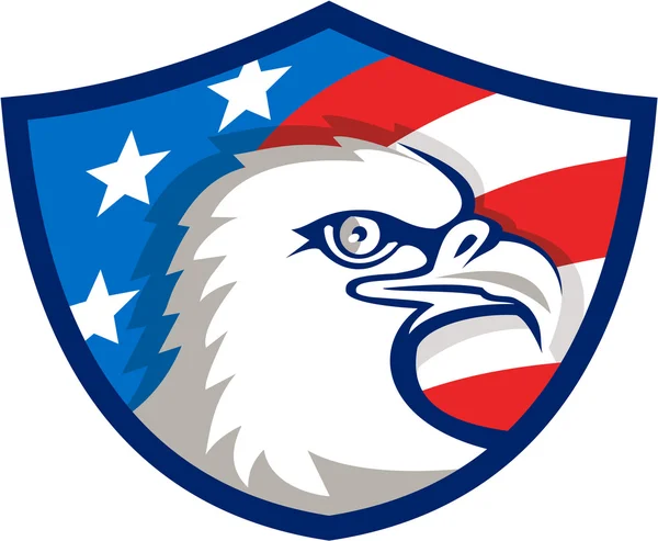 Cabeça de águia careca EUA Bandeira Escudo Retro — Vetor de Stock