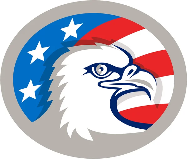 Bald Eagle hoofd USA vlag ovale retro — Stockvector