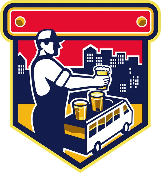 Barman Beer City Van Crest Retro — Vector de stock