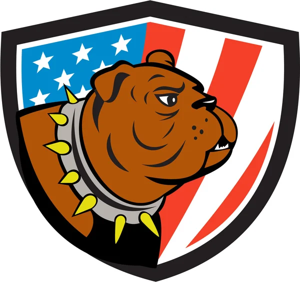 Bulldog hoofd Usa vlag Crest Cartoon — Stockvector