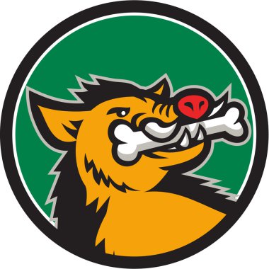 Yaban domuzu Razorback kemik ağız daire Retro