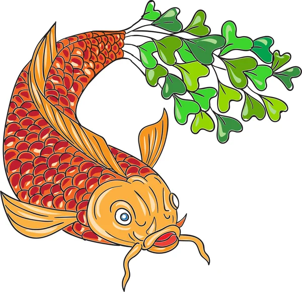 Koi Nishikigoi karper vis Microgreen staart tekening — Stockvector