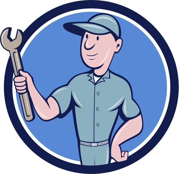 Handyman Holding käppar cirkel Cartoon — Stock vektor