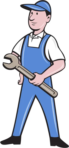 Repairman Holding Spanner Cartoon — Stock Vector