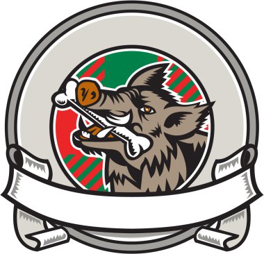 Yaban domuzu Razorback kemik ağız daire şerit Retro