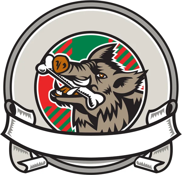 Yaban domuzu Razorback kemik ağız daire şerit Retro