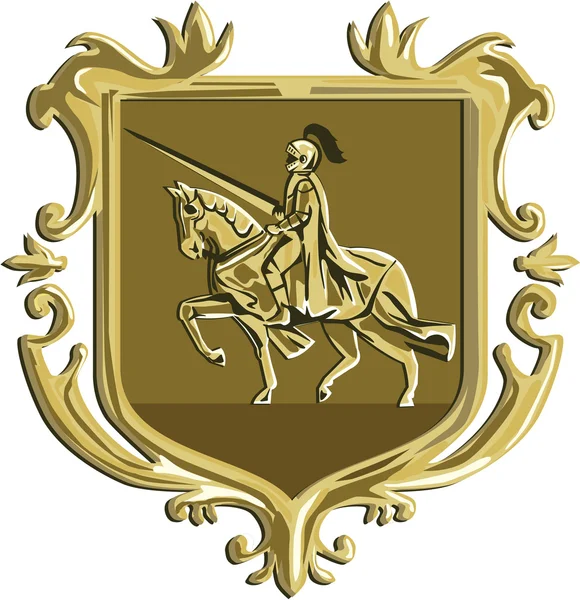Ritter Reiten Roß Lanzen Wappen Retro — Stockvektor
