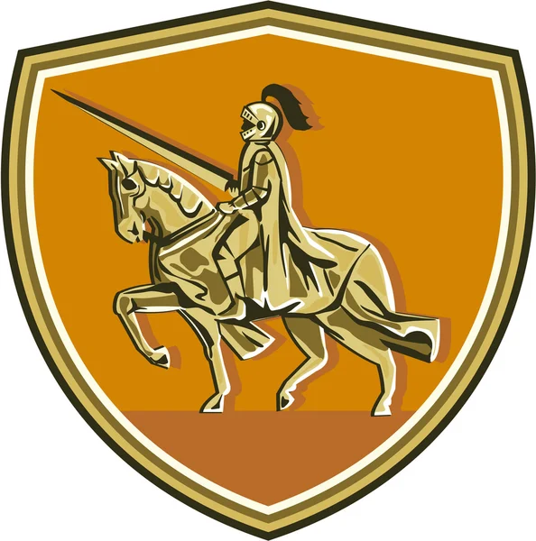 Caballero de montar Steed Lance Shield Retro — Vector de stock