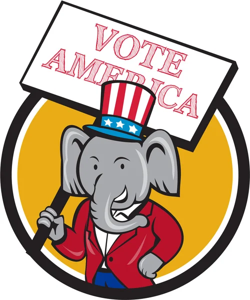 Republikeinse olifant mascotte stemming Amerika cirkel Cartoon — Stockvector