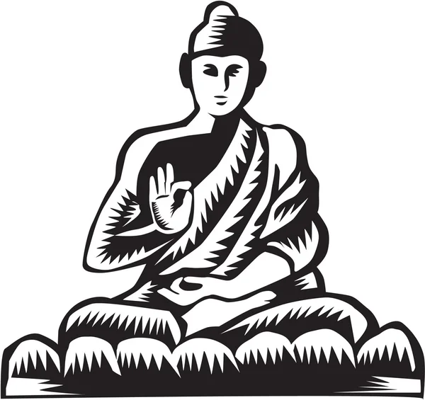 Buddha lótusz póz fametszet — Stock Vector