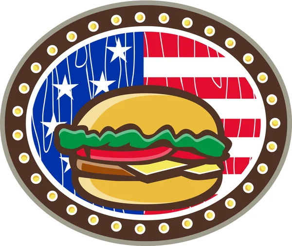 American Cheeseburger EUA Bandeira Oval Cartoon — Vetor de Stock