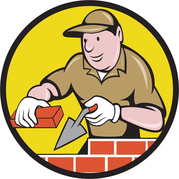 Bricklayer Bricks Trowel Circle Dessin animé — Image vectorielle