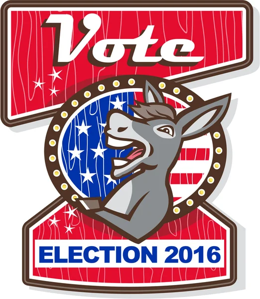 Vote Election 2016 Democrat Donkey Mascot Cartoon — Stock Vector